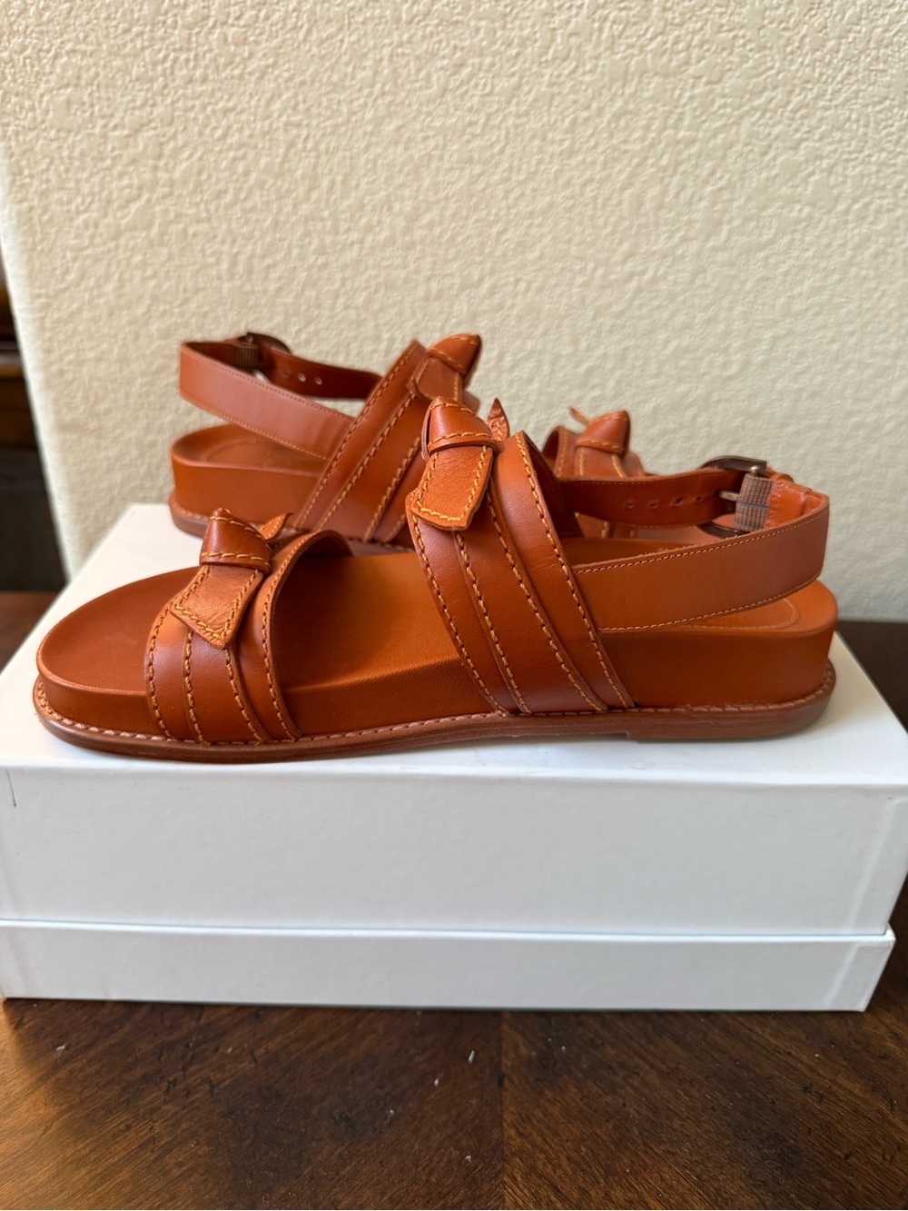 ALEXANDRE BIRMAN Clarita Sport Cognac Brown Leather Flat Sandals EU 37.5 US 7.5 - Picture 3 of 11